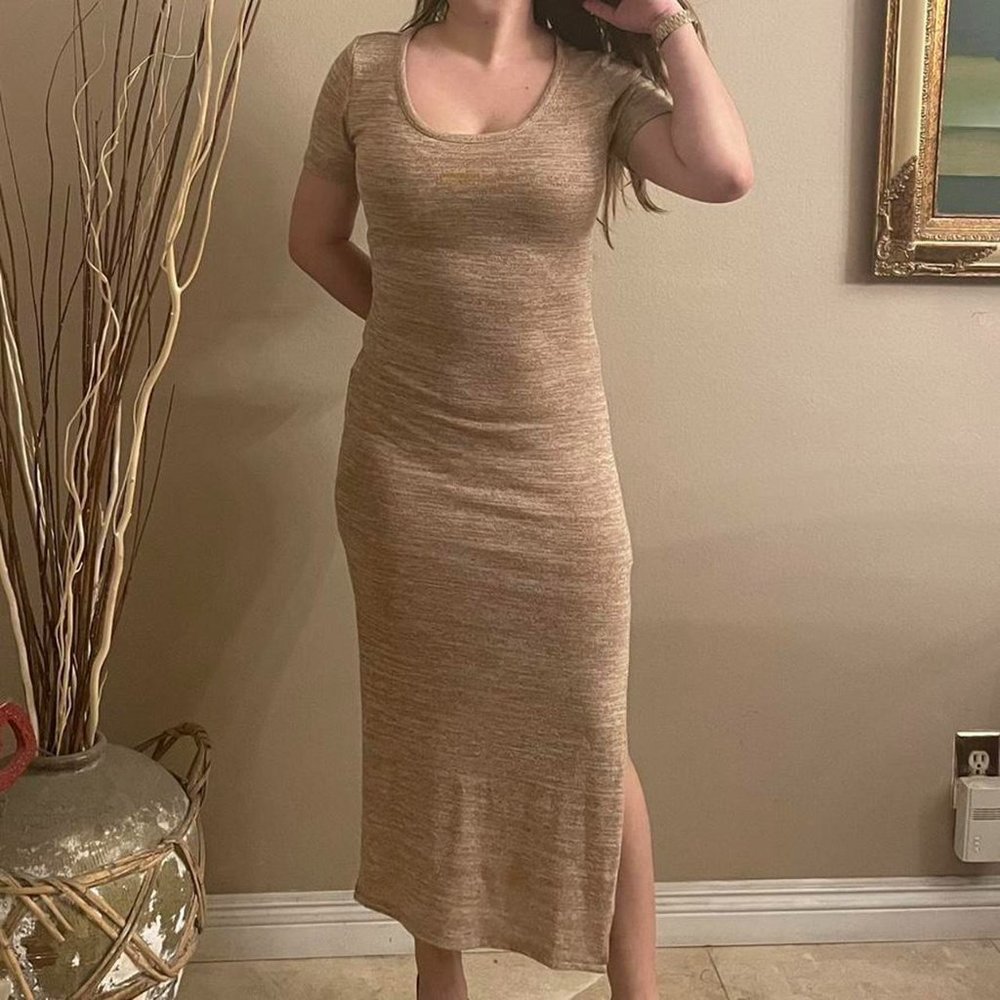 Brown Form Fitting Midi Dress